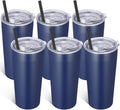 VEGOND 20oz Tumbler Bulk with Lid and Straw 6 Pack, Stainless Steel Vacuum Insulated Tumbler, Double Wall Coffee Cup Travel Mug, Navy Blue