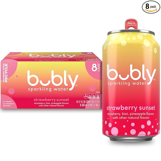 bubly Sparkling Water, Strawberry Sunset, Zero Sugar & Zero Calories, Seltzer Water, 12 Fl Oz Cans (Pack of 8)