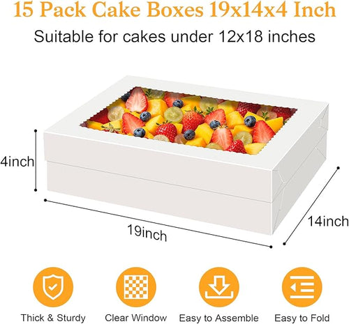 15 PCS Sheet Cake Boxes, 19x14x4 Rectangle Cake Box, Half Sheet Cake Box, White Baking Boxes, Large Bakery Boxes, Cajas Para Pasteles, 19x14 Cake Boxes for Birthday, Wedding, Party, Business