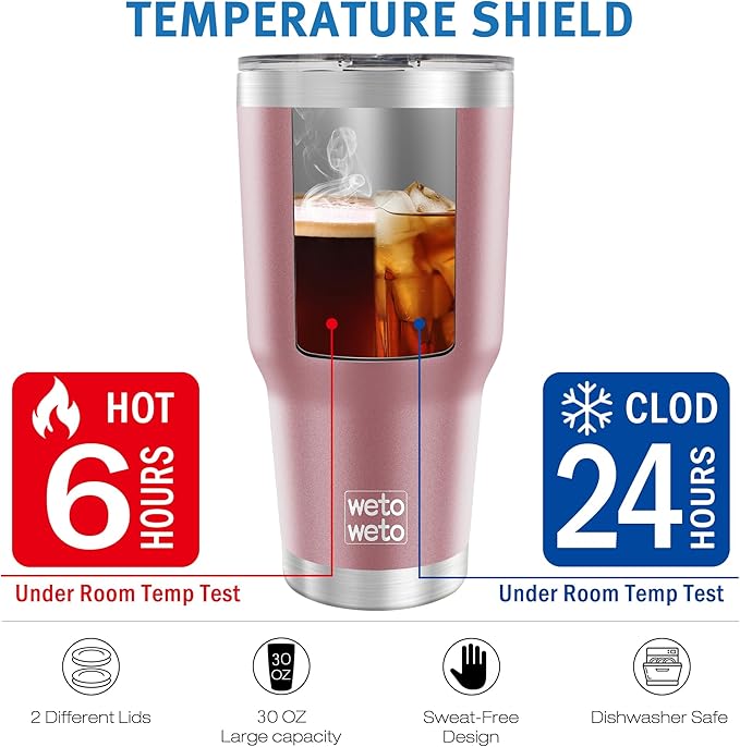 WETOWETO 30 oz Tumbler Stainless Steel Vacuum Insulated Coffee Cup Double Wall Vacuum Coffee Cup Thermal Cups for Hot and Cold drinks, Suitable for Beach, Travel (Rose Gold, 1 Pack)