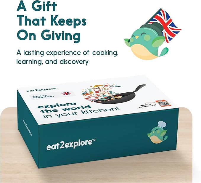 eat2explore Cooking Kits for Kids – Interactive & Educational Kids Cooking Sets Real for Ages 5 and Up,3 Recipe Cards & Global Ingredients – Fun Gift for Young Chefs (UK Edition)