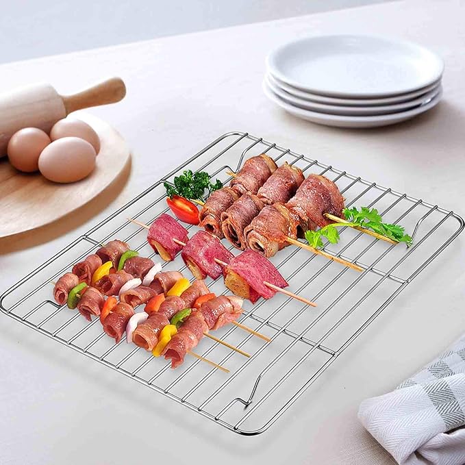 TeamFar Toaster Oven Tray and Rack Set, 9.3’’ x 7’’ x 1’’, Stainless Steel Toaster Oven Pan Broiler Pan, Non Toxic & Healthy, Easy Clean & Dishwasher Safe