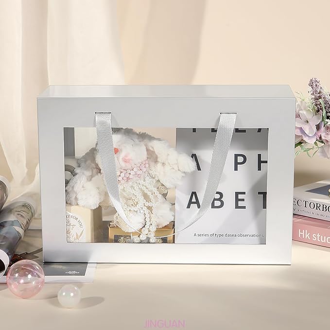 Large Silver Clear Gift Box, 13.5x9x4.1 Inches Gift Box with Window by Handle, Bridesmaid Proposal Box, Collapsible Gift Box with Magnetic Closure (Glossy Silver, 1 Pack)