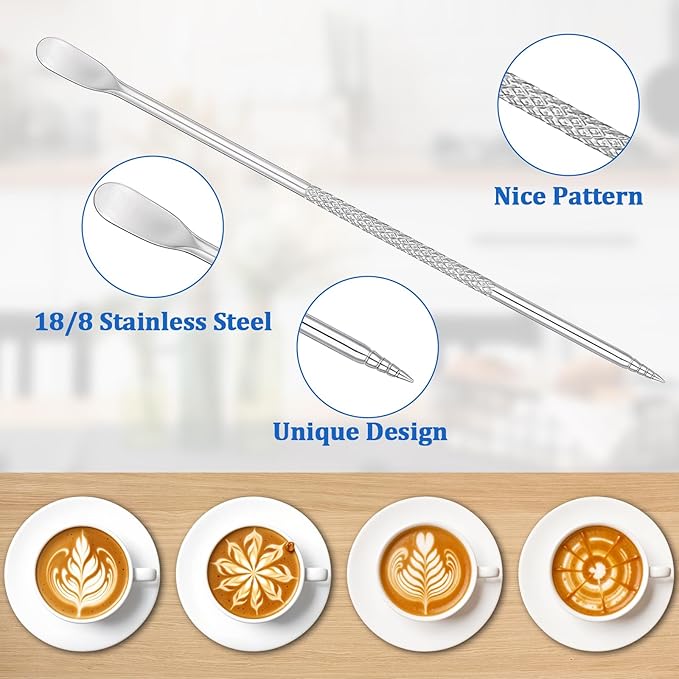 4 Pcs Stainless Steel Espresso Milk Frothing Pitcher Set with Latte Art Pen, 12 oz Milk Frother Cup, Frothing Cup for Cappuccino, Latte, Home & Cafe Use
