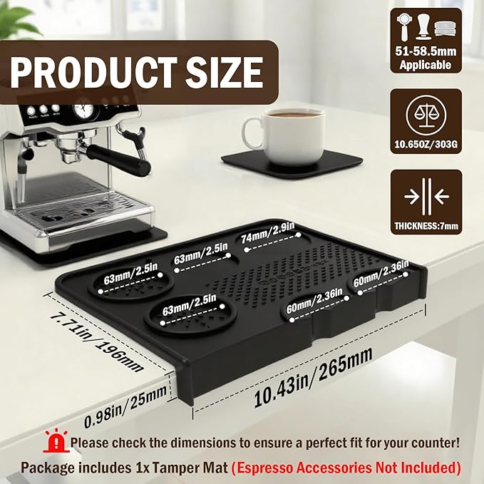 Jopgeey Espresso Tamping Mat, Coffee Tamper Mat for Espresso Machine, 10.4"x7.4" Food Grade Silicone Pad for Barista Acceessories, Waterproof Heat Resistant Tamp Station for Counter (Black)