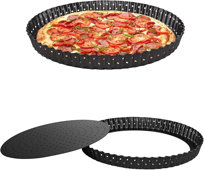 SENENQU 2 PCS 9 Inch Non-Stick Tart Pan, Pie Tart Quiche Pans Removable Bottom Tart Pans Non Stick Pie Pan, Loose Bottom Fluted Tart Pan Round Pot Quiche Pan for Oven Baking