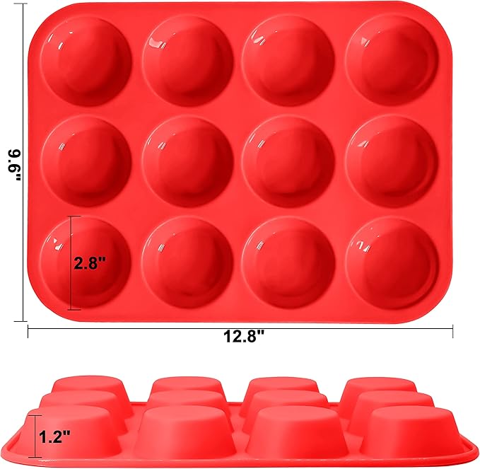 Anaeat Silicone Muffin Pan set- Regular 12 Cups Cupcake Tray, Non-Stick Silicone Baking Molds for Making Muffin Cakes, Cupcake, Chocolate, Bread,Tart and Desserts, Just Pop Out (2 Pack)