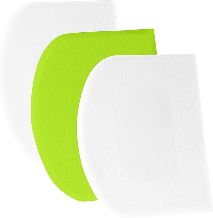 SURDOCA Dough Scraper Bench Scraper - 3P 7.1x4.9" Plastic Flexible Bowl Scraper, Sharp Edge & Angles Cake Scraper. Non-Slip Bakeware Decorating Tools Sculpting & Modeling Tools - White+Green+White