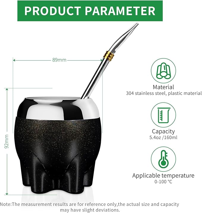 Premium Yerba Mate Cup 5 in 1 Set, Including Stainless Steel Gourd (Glitter Stars, Cute Elephant Style) Bombilla Straw, and Tea Shaper Set, 5.4oz, Gift for Women Drinking Coffee Tea Water