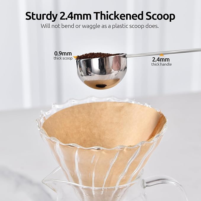 U-Taste Coffee Scoop 2 Tablespoon: 18/8 Stainless Steel Measuring Scooper for Ground Coffee, Bean, Powder, Espresso, 8.5in Extra Long Handle Metal Meaure Spoon for Canister, Jar (2Tbsp/30ml, Silver)