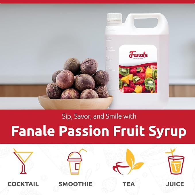 Fanale Premium Flavoring Concentrated Syrup for Bubble Tea 11 lb | Passion Fruit Flavor Syrup | for Boba Tea, Smoothies, Slushes, Desserts | 11lb | Pack of 4 | SRP030