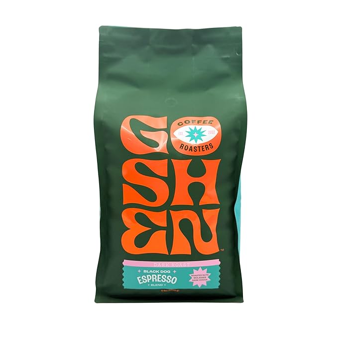 Goshen Coffee Roasters Whole Bean Black Dog Espresso Blend | Dark Roast, Espresso or Brewed | Award-Winning, Natural and Washed | Roasted Nuts, Molasses, Dark Cocoa Flavors | 5 lb Bag