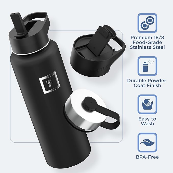 IRON °FLASK Camping & Hiking Hydration Flask with 3 Lids - Stainless Steel, Double Walled & Vacuum Insulated Water Bottle - Leak Proof & BPA Free (Twilight Blue, Straw - 40 oz)
