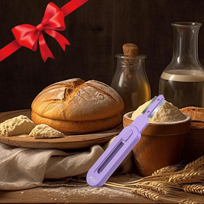 MOJOHAND Bread lame for Dough, Magnetic & Reusable Bread Lame Dough Scoring Tool, Anti-Slip Handle with Long Retractable Razor blades, Sourdough Scoring tool for Bread Making (Purple)