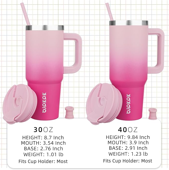 BJPKPK 40oz Stainless Steel Insulated Tumbler With Handle And Lid Straw Travel Coffee Mug Thermal Cup,Cherry Blossom