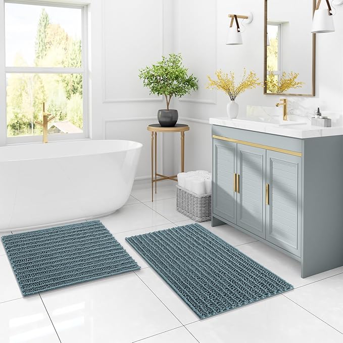 Arotive Luxury Chenille Bathroom Rug Mat, Extra Soft Thick Absorbent Shaggy Bath Rugs, Non-Slip Machine Wash Dry, Plush Bath Mats for Bathroom, Shower and Tub, 30x20, Smoky Gray
