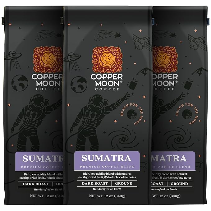 Copper Moon Ground Coffee, Dark Roast, Sumatra Blend, 12 Oz (Pack Of 3)