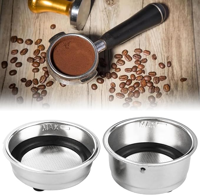 2Pcs Coffee Filter Basket, 51mm Pressurized Coffee Filter Cups Strainer Stainless Steel With Strainer, Coffee Detachable Espresso Machine Portafilter Basket Replacement for Home Office (Single+Double)
