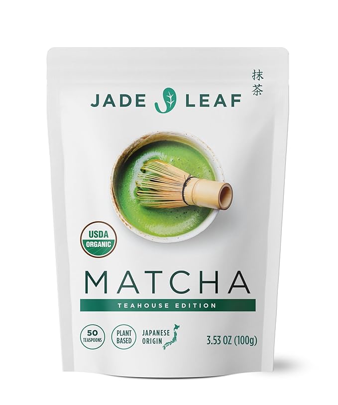 Jade Leaf Matcha Organic Premium Ceremonial Grade Matcha Green Tea Powder - Japanese - Culinary, Ingredient, Ceremonial Barista Teahouse, Latte, Collagen, 3.53 Ounce (Pack of 1), Ceremonial Teahouse Tin