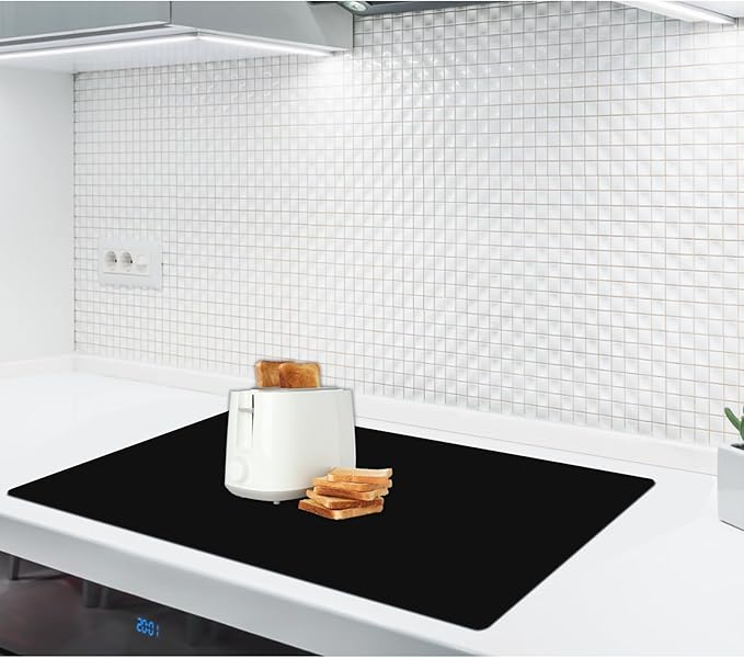 2MM Thick Silicone Countertop Mat, 23.6"x 23.6" Silicone Mats for Kitchen Counter, Nonslip Heat Resistant Mat, Large Kitchen Counter Mats, Waterproof Countertop Protector, Black
