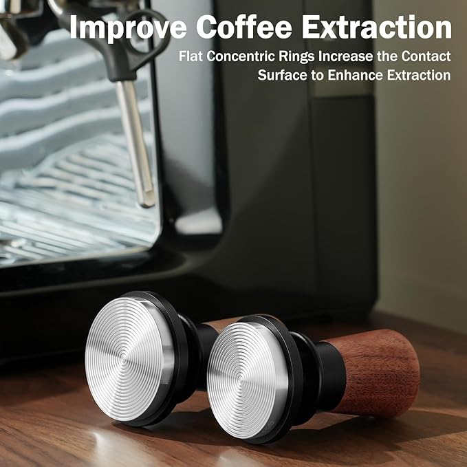 PUSEE 51mm Espresso Tamper, Calibrated Tamper with 30lbs Double Spring Loaded Tamper Walnut Wood Coffee Tamper for Barista Home,Stainless Steel Base Tamper Espresso Tool Fits 51mm Portafilters