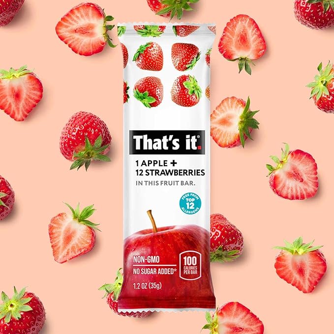 That's it. Fruit Bars Snack 20 Pack - 100% All Natural Gluten-Free Vegan Low Carb Snacks - Healthy Fruit Snacks Variety Pack Strawberry, Mango, Blueberry, Cherry, Fig Bars