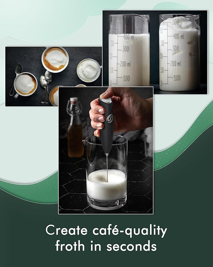 Milk Frother Handheld Frother Wand Drink Mixer Handheld Coffee Stirrers Electric Frother for Coffee Mixer Wand with 2 Whisk frother for protein powder coffee frother handheld -Black