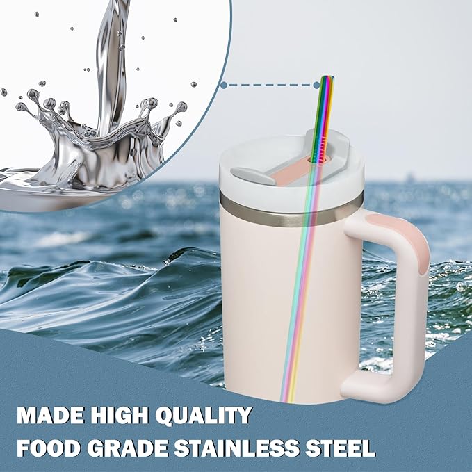 for Stanley Quencher 40oz Tumbler 6x Metal Stainless Steel Straws, 12inch Replacement Extra Long/Tall Straws for Stanley Cup 40oz Drinking Reusable Accessories (6x Straight,10mm Colorful)