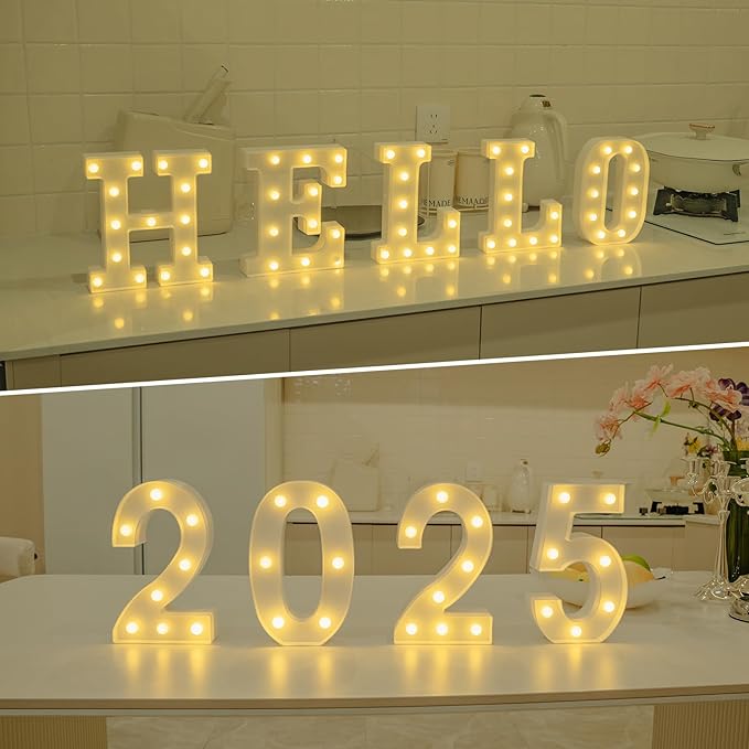Foaky LED Letter Lights Sign Marquee Light Up Letters Sign for Night Light Wedding/Birthday Party Battery Powered Christmas Lamp Home Bar Decoration(U)