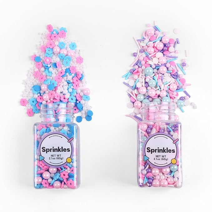 Edible Pink Sprinkles for Cake Decoration, Flower Sprinkles, Pearl Sprinkle, Pink Confetti Sprinkles for Valentines Cake Decoration, Cupcake, Ice Cream, Macaron(120g/4.23oz)