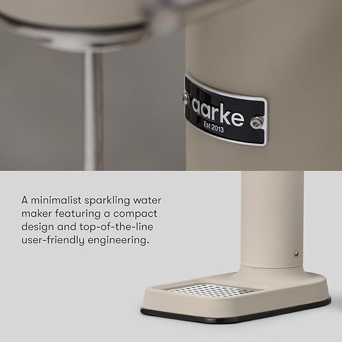 Aarke Carbonator lll with CO2 Cylinder, Sparkling & Carbonation Water Machine, Stainless Steel with PET BPA-Free Reusable Bottle Volume 1L/34 fl oz (Sand)