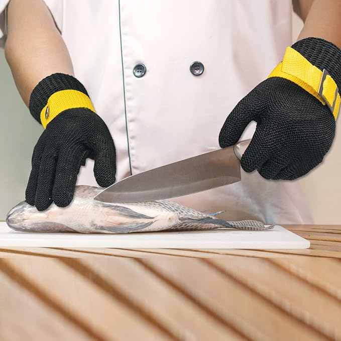 Schwer ANSI A9 Cut Resistant Glove, Food Grade Stainless Steel Wire Mesh, Knife Cutting Gloves, Butcher Meat, S(Pack of 1)
