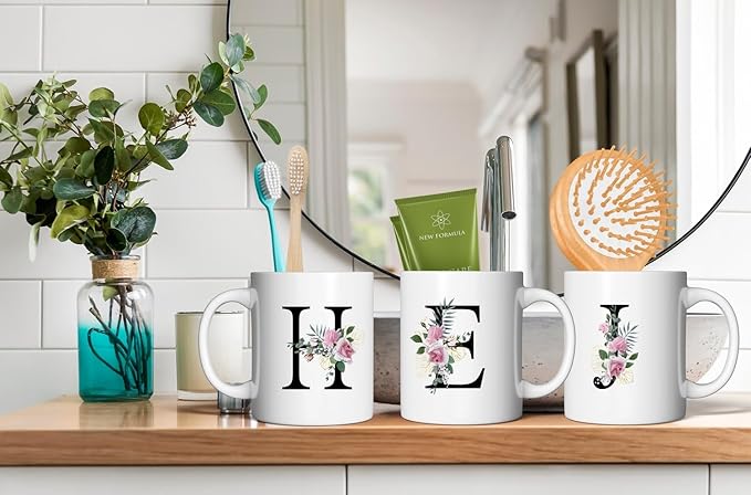 Retreez Initial A-Z Floral Botanical Bouquet Alphabet Monogrammed Monogram Mug 11 Oz Ceramic Tea Coffee Mugs - Appreciation Thank You Wedding Birthday Gifts for her friend coworker sister - Z Initial