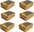 Pack of 6 Gold Rectangular Tin Container With Clear Lid, Multipurpose Tin Box, Festive Tin Box for Gift Giving, Cookies, Stationery & More - 7.25 x 5.25 x 2.25 Inches