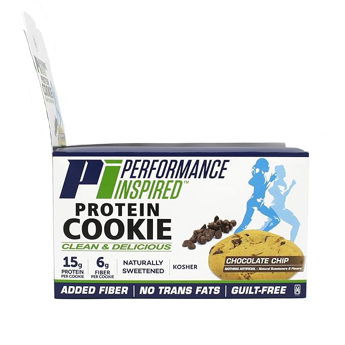 Performance Inspired Nutrition Protein Cookie - Contains: BIG 14G Isolate Proteins - 6G Of Fiber - All Natural - Gluten Free - No Artificial Ingredients - Chocolate Chip Flavor - 12 Count