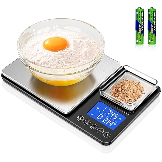 0.001oz/33lbs Dual Platform Food Kitchen Scales Digital Weight Grams and Ounces, Two Precisions Kitchen Scale for Sourdough Bread, Baking and Cooking with 7 Units Tare, Accumulation Functions