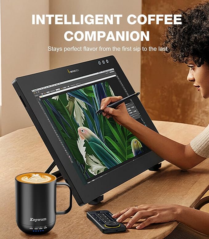 Self Heating Coffee Mug T1-16oz Fast Heating & Ultra Long-Lasting Battery Life, Heated Coffee Mug Up to 149℉ - Touch & App Controlled Coffee Mug, Birthday Gifts for Women and Men