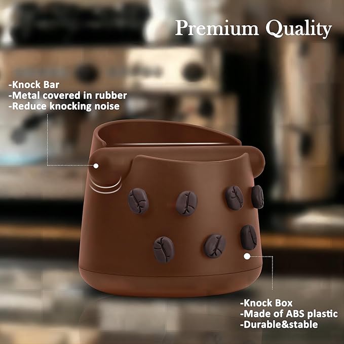 Espresso Knock Box with Barista Towels, Removable Shock-absorbent Knock Bar & Non-Slip Base - Knock Box Espresso, Knock Box for Coffee Grounds, Espresso Machine Accessories, Brown, JDHAVMOS