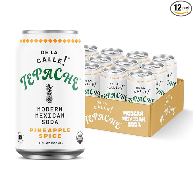 De La Calle Tepache - Pineapple Spice - Modern Mexican Soda - Craft Fermented Pineapple Sparkling Beverage - Certified Organic, Antioxidant Rich, Non-Alcoholic, Healthy Soda, Low Sugar, Low Calorie, Non-GMO