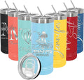 Personalized 20oz Skinny Tumbler: Engraved, Stainless Steel, Insulated, Leak-Proof Lid & Straw, Hot/Cold for Hours, for Coffee, Water, Wine, Gift for Birthdays, Christmas, 25 Designs (Light Blue)