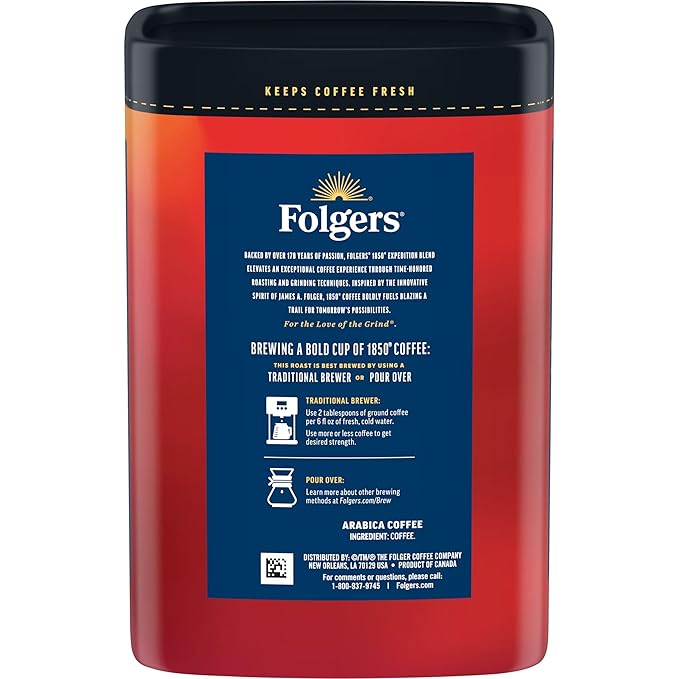 Folgers 1850 Expedition Blend Medium Roast Ground Coffee, 12 Ounce (Pack of 6)