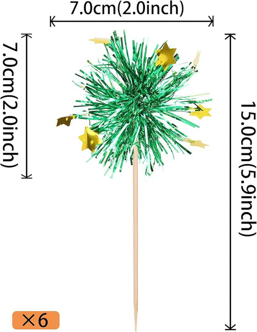 30 PCS Foil Firework Cupcake Toppers Happy Birthday Star Cupcake Picks Sparkle Tinsel Drink Stirrers Cocktail Fruit Toothpicks for Valentine's Day Wedding Birthday Party Decorations Supplies Green