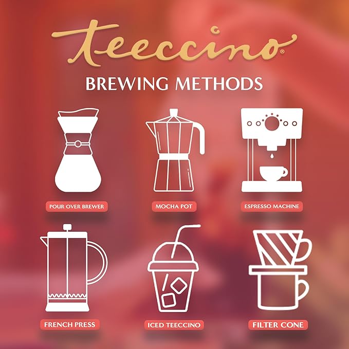 Teeccino Dandelion Dark Roast Herbal Coffee, 1.1 Pound - Caffeine-Free Coffee Alternative with Prebiotics, Gluten Free, Acid Free, Organic