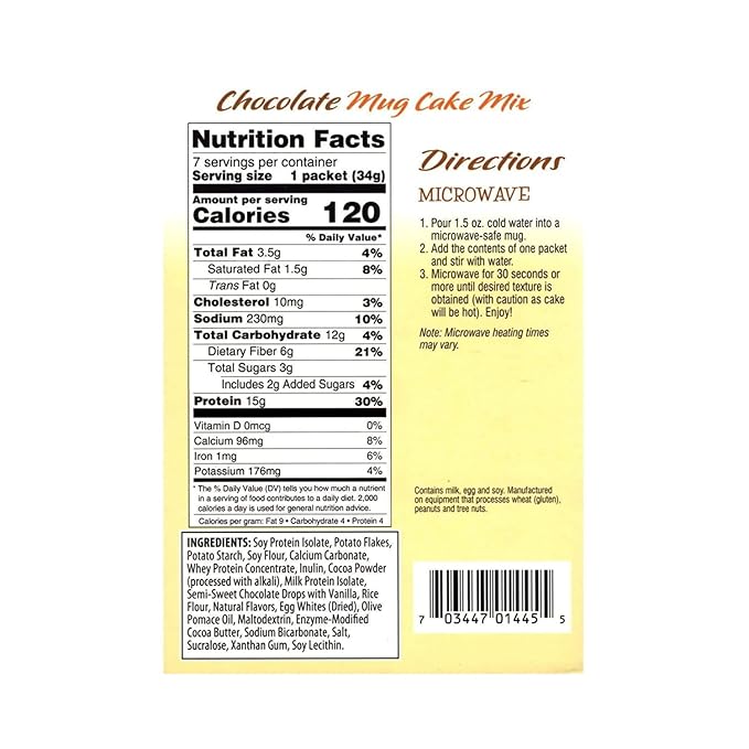 FITWISE - High Protein Mug Cake Mix, 15g Protein, Low Calorie, Low Net Carbs, Low Fat, High Fiber, Gluten Free, Ideal Protein Compatible, 7 Servings Per Box (Chocolate)