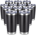 20 oz Tumbler Stainless Steel Tumblers Bulk with Lid Double Wall Insulated Coffee Tumbler Cups for Hot & Cold Drinks Powder Coated Travel Coffee Tumbler Mug Metal (Black, 12 pack)
