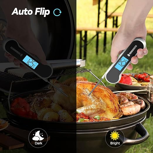 0.5 Sec Instant Read Meat Thermometer Digital with ±0.5℉ Precision, 100% Waterproof Auto Flip Bright LCD Screen, Motion Sensing Food Thermometer for Cooking Kitchen Oven Grill Candy BBQ, White