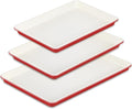 HONGBAKE 3 Pack Nonstick Ceramic Baking Sheet Pan Set for Oven, Non-Toxic Half/Quarter/Jelly Roll Pans with Diamond Texture, 0.8mm Aluminized Steel Cookie Trays for Cooking, Christmas Red & Cream