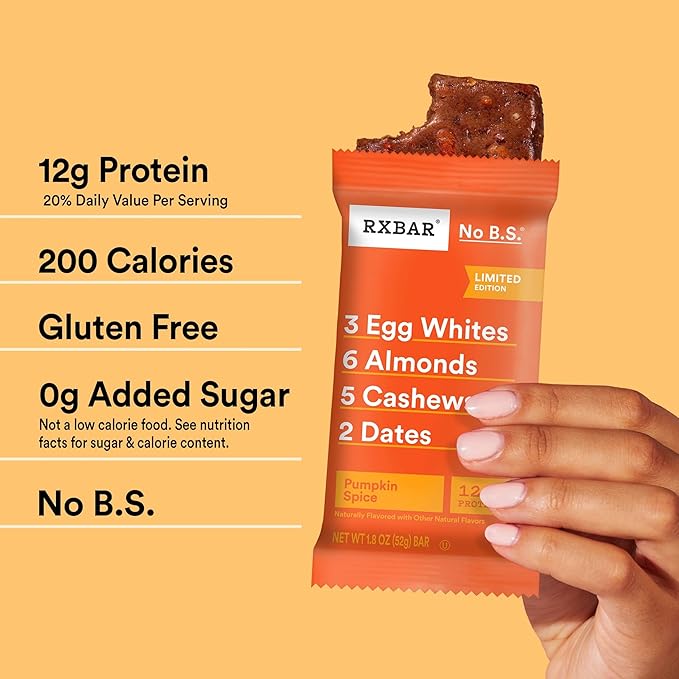 RXBAR Protein Bars, Protein Snack, Snack Bars, Pumpkin Spice, 22oz Box (12 Count)