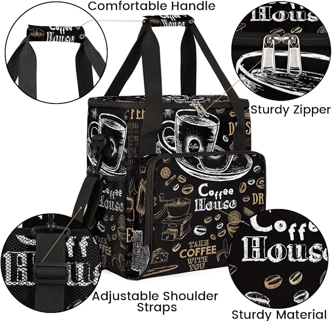 coffee cups beans bread Coffee Maker Carring Bag Travel Carrying Storage Tote Bag Compatible with Keurig K-Mini or K-Mini Plus Portable Single Serve Coffee Brewer Case with Pockets for K-cup Pods