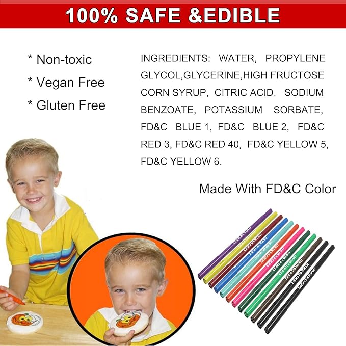 Edible Markers, 11Pcs Ultra Fine Tip(0.5mm) Food Coloring Pens, Double Sided Food Grade Gourmet Writers for Cake,Cookie,Fondant Decorating,Painting,Drawing,Baking,10 color by Edibleink
